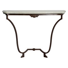 French Designer, Console Table, Iron, Marble, France, 1940s