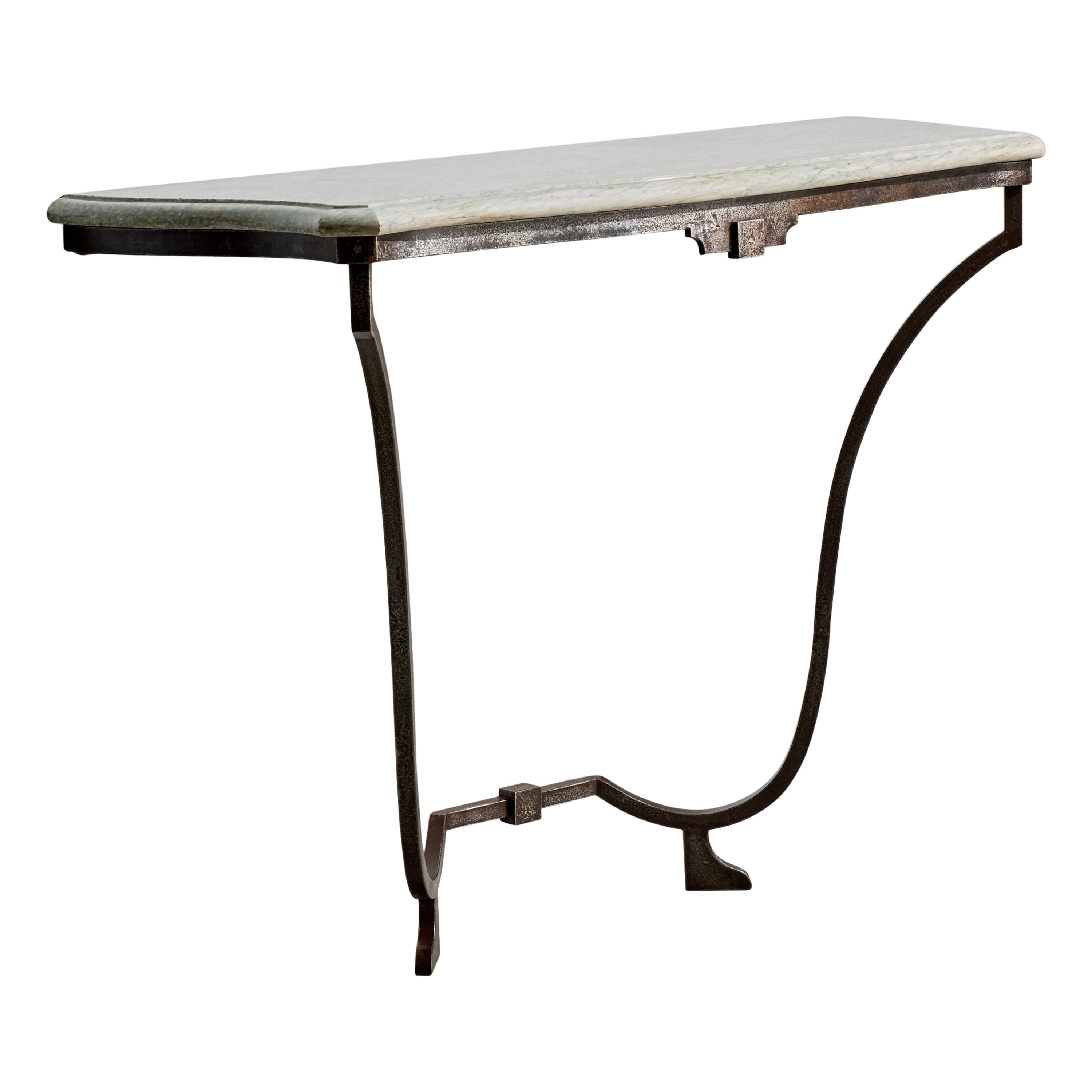 Tavolo da salotto di design francese, ferro, marmo, Francia, anni '40
