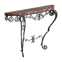 French Designer, Console Table, Iron, Marble, France, 1940s