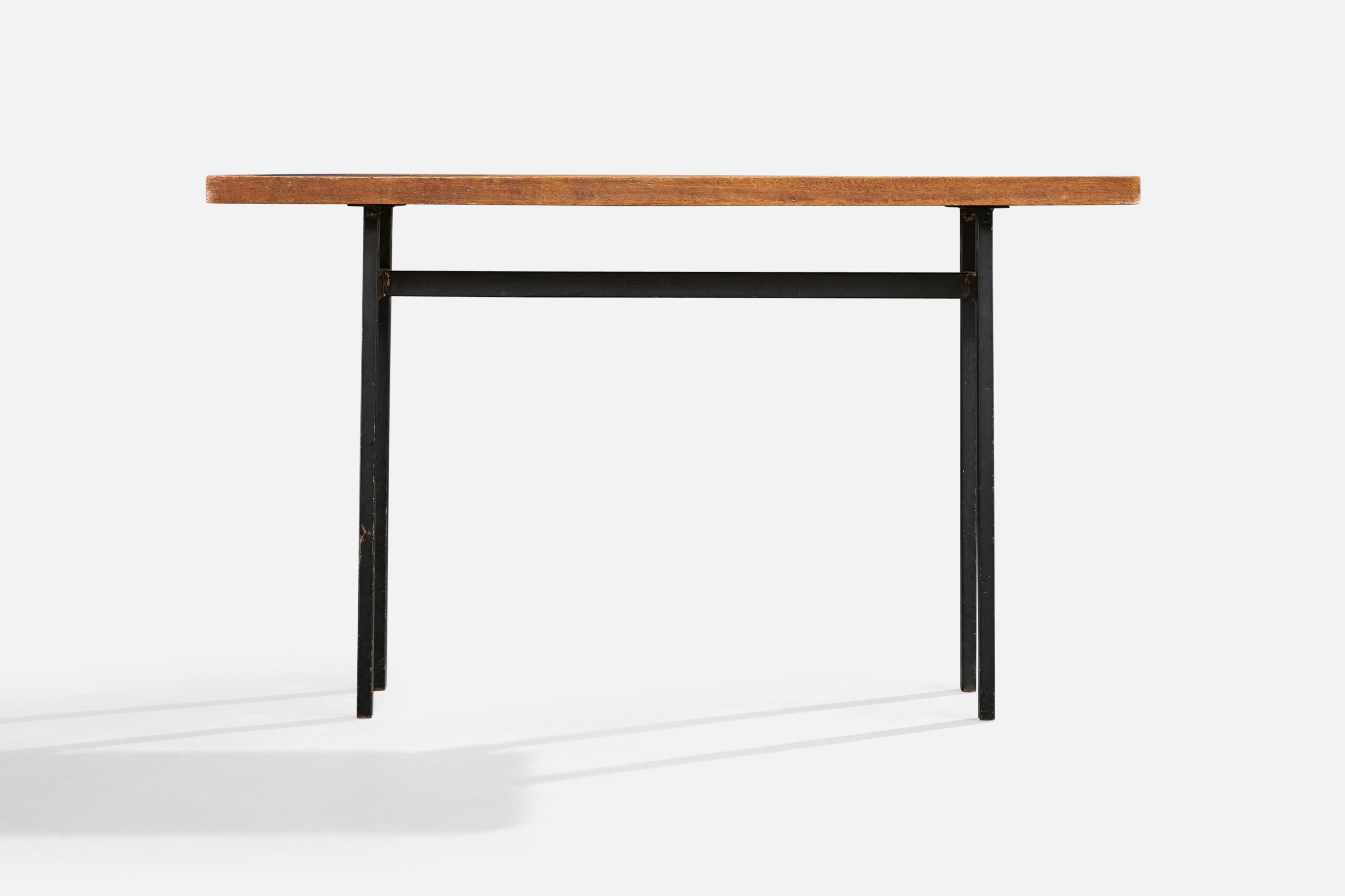 French Designer, Console Table, Wood, Metal, Ceramic, France, 1970s In Good Condition For Sale In High Point, NC