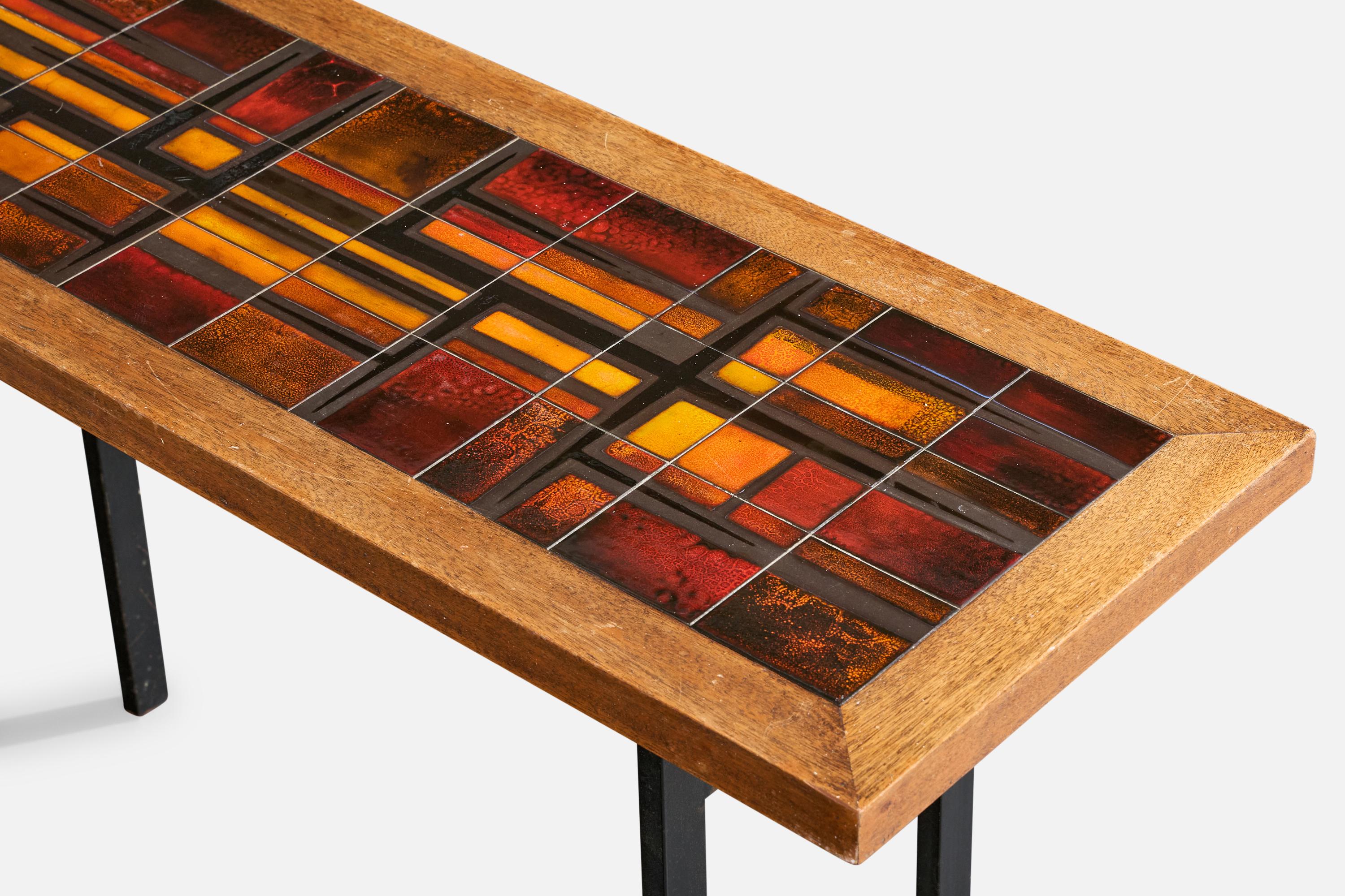 French Designer, Console Table, Wood, Metal, Ceramic, France, 1970s For Sale 3