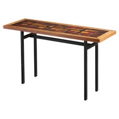 Tavolo consolle di design francese, Wood, metallo, ceramica, Francia, anni '70