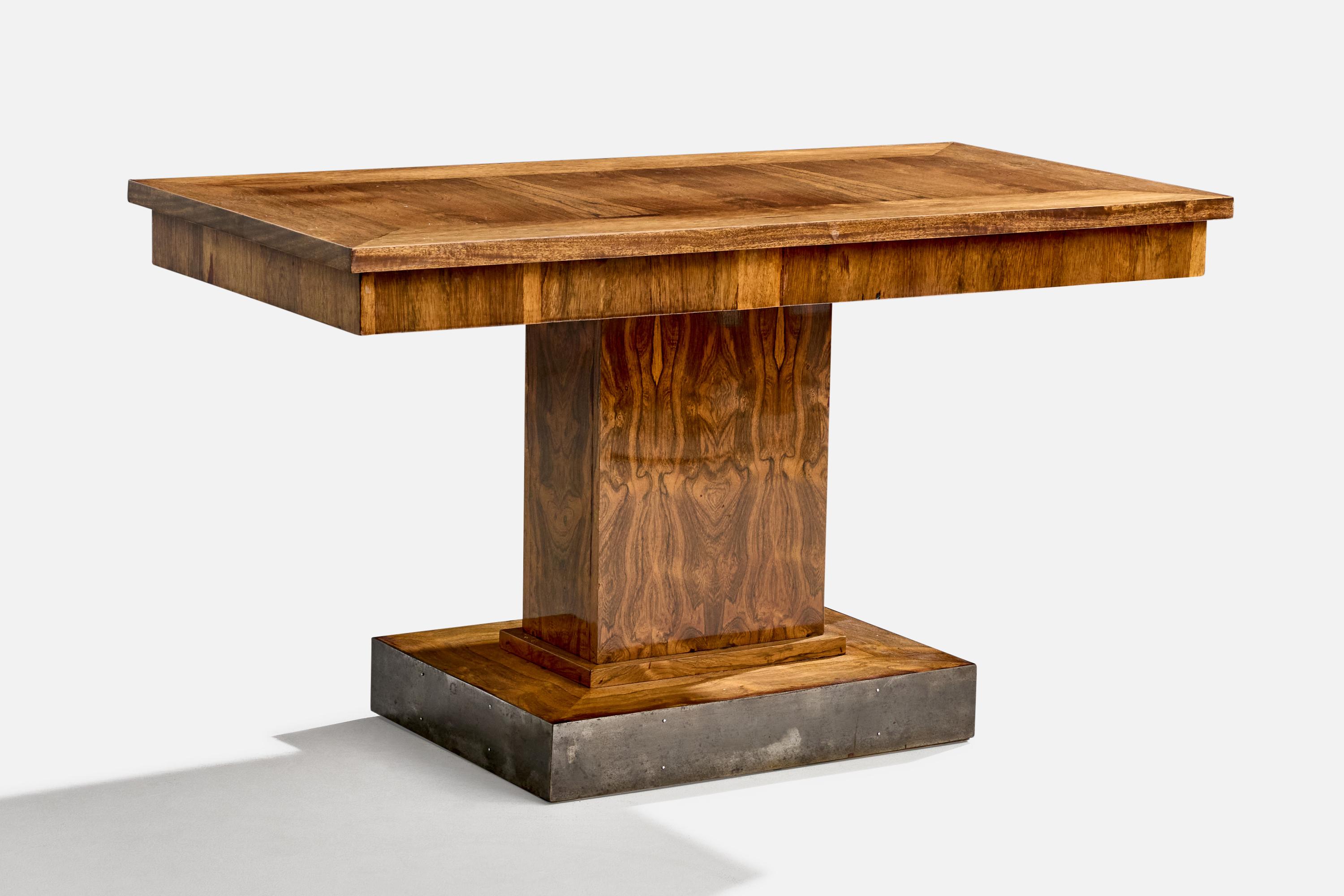 A wood and steel console table likely designed and produced in France, c. 1940.

Overall Dimensions (inches): 28.5