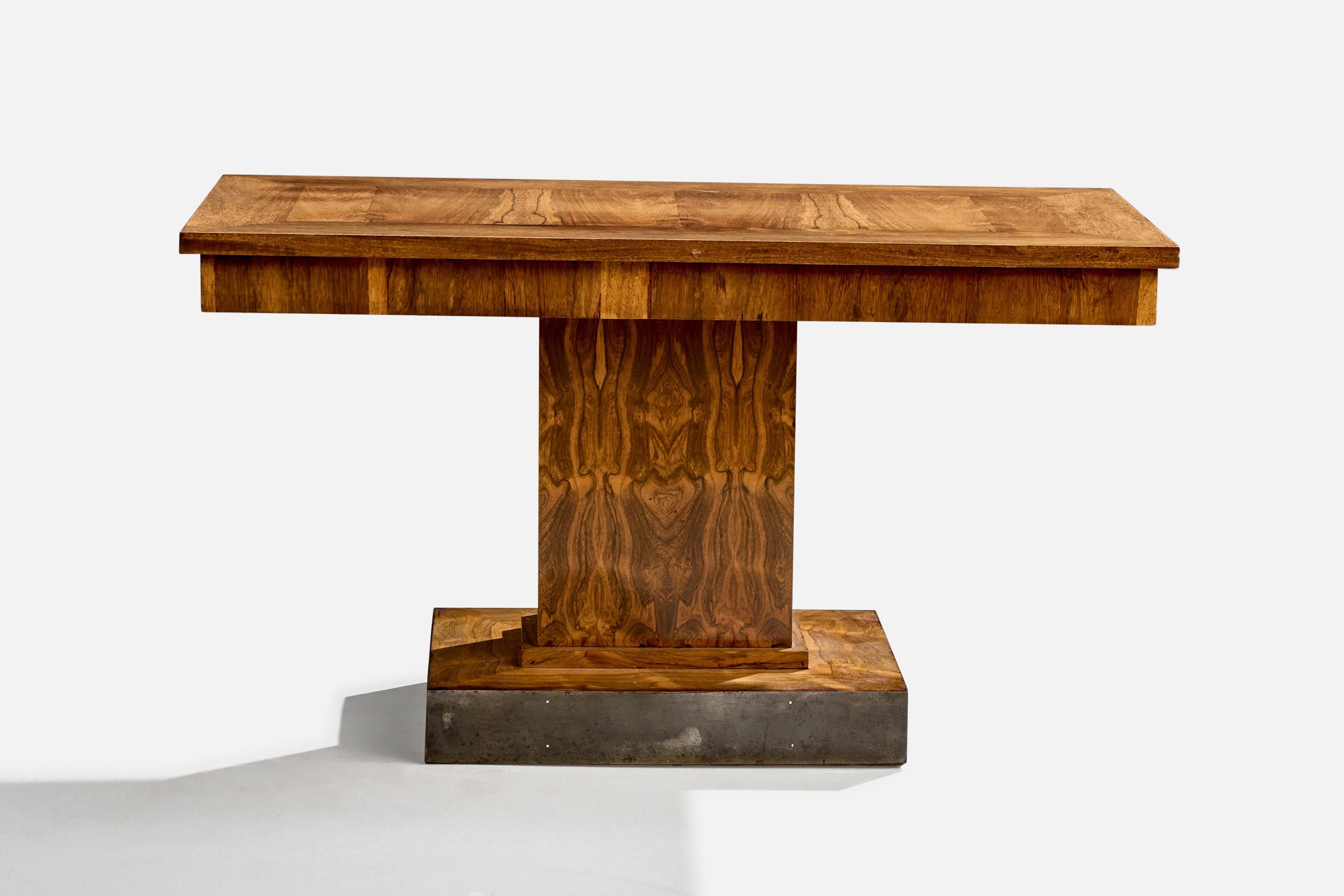 Italian French Designer, Console Table, Wood, Steel, France, 1940s For Sale