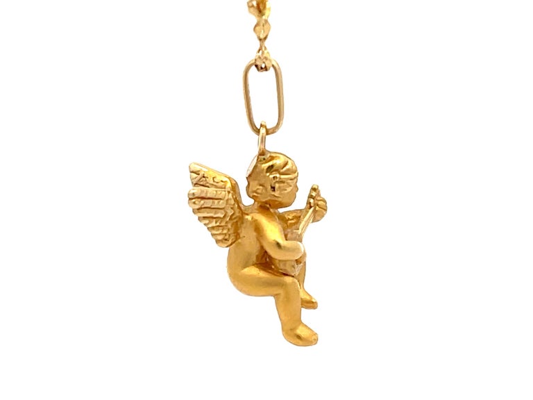 French Designer Cupid Mandolin Necklace in 18k Yellow Gold For Sale at
