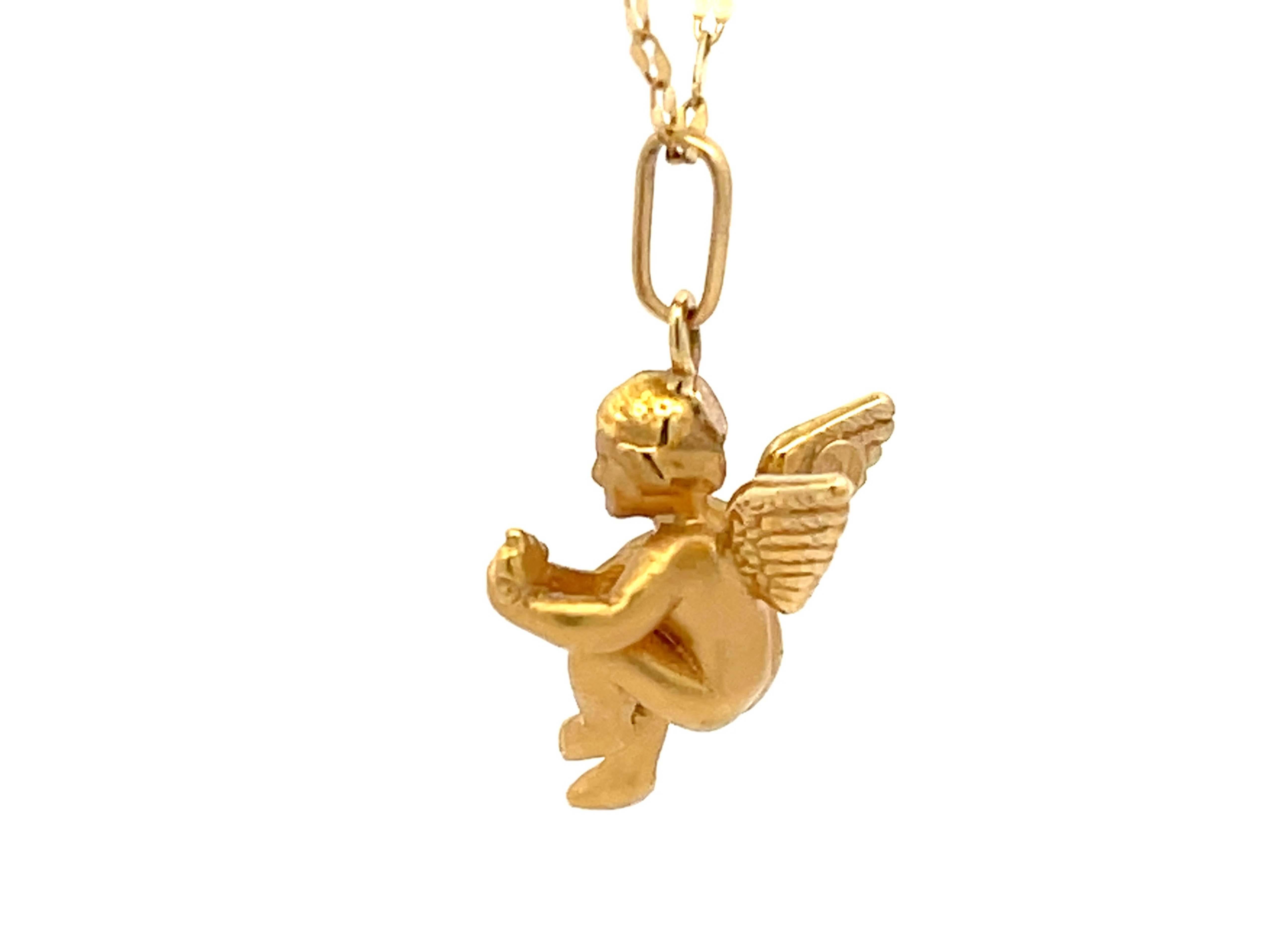 Women's French Designer Cupid Mandolin Necklace in 18k Yellow Gold For Sale
