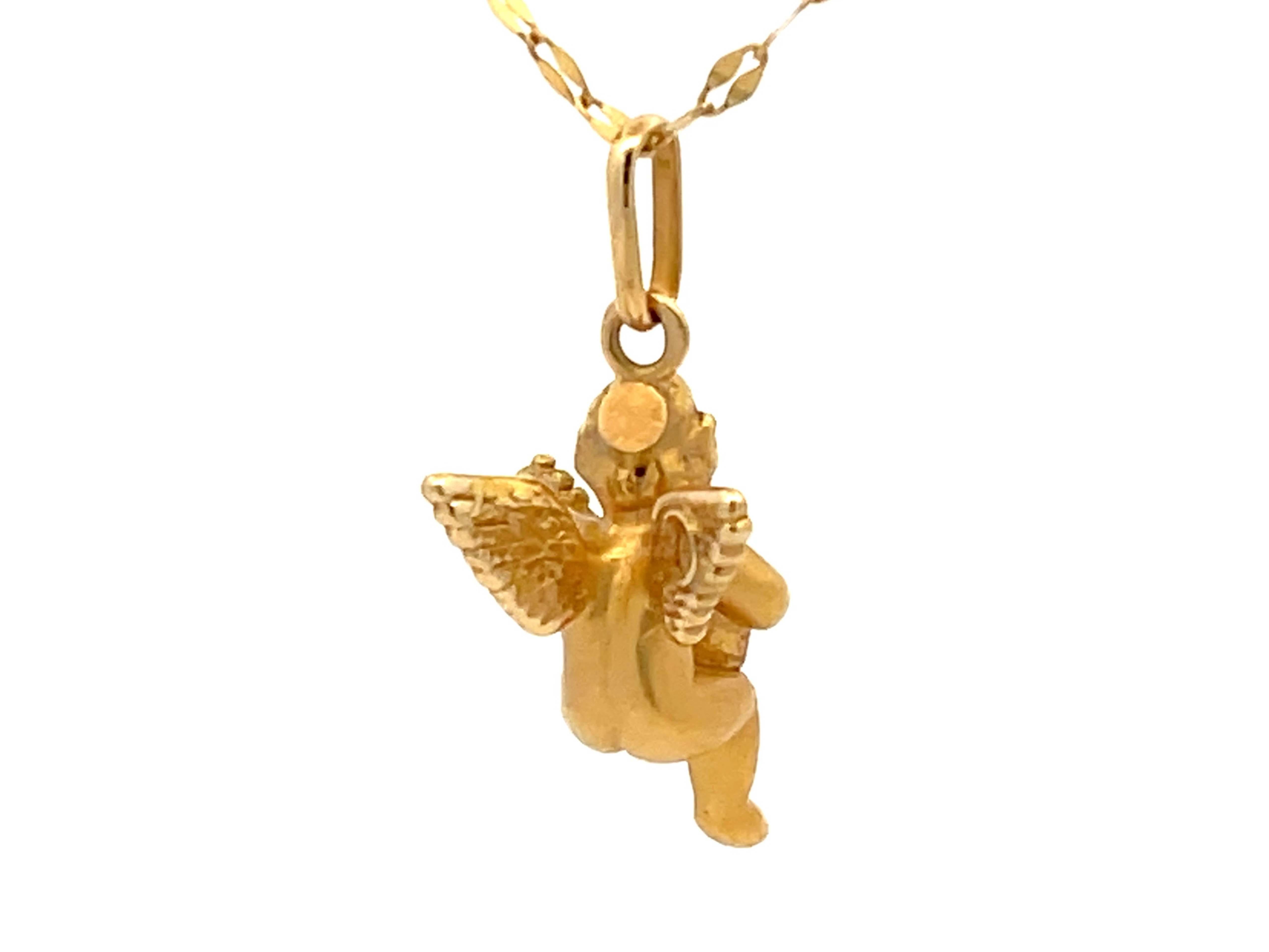 French Designer Cupid Mandolin Necklace in 18k Yellow Gold For Sale 1