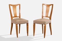 French Designer, Dining Room Chairs, Ash, Fabric, France, 1950s