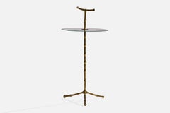 French Designer, End Table, Brass, Glass, France, 1970s