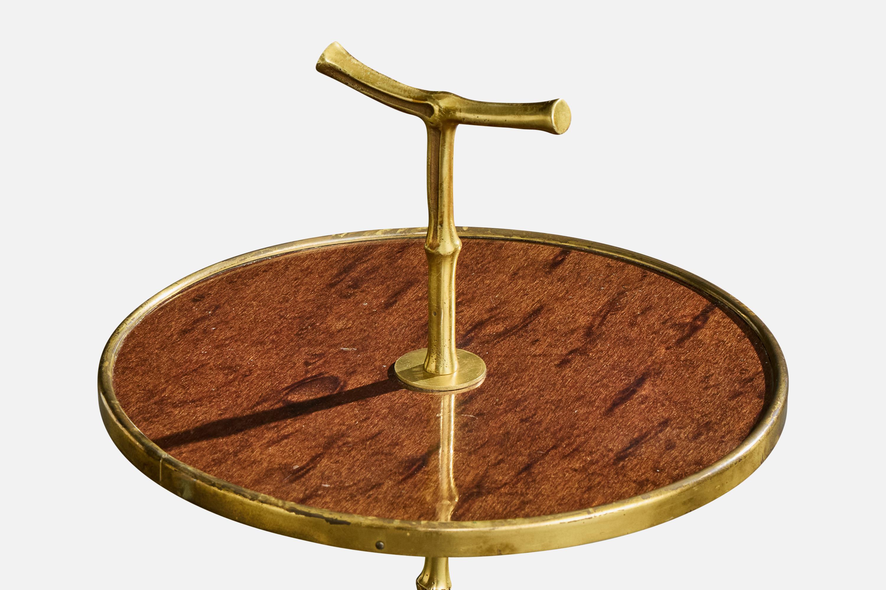 Metà XX secolo Tavolino di design francese, ottone, legno, Francia, anni '60 in vendita