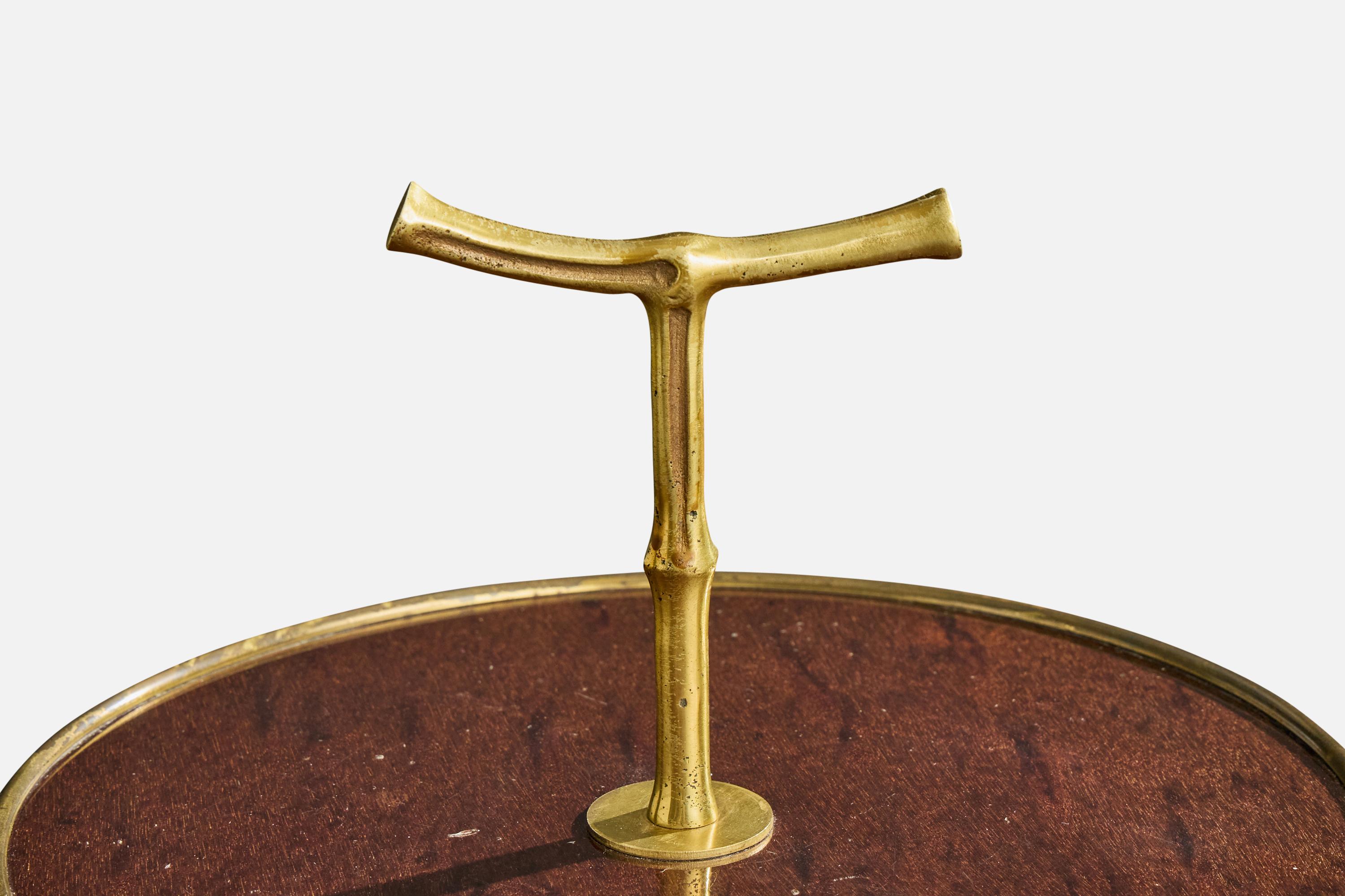 Ottone Tavolino di design francese, ottone, legno, Francia, anni '60 in vendita