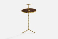 French Designer, End Table, Brass, Wood, France, 1960s