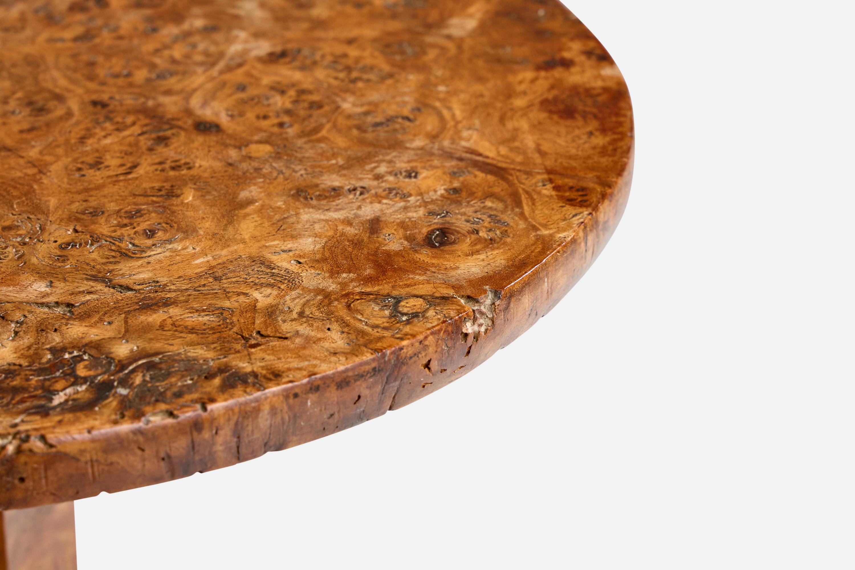 French Designer, End Table, Burl Wood, France, 1920s For Sale 4