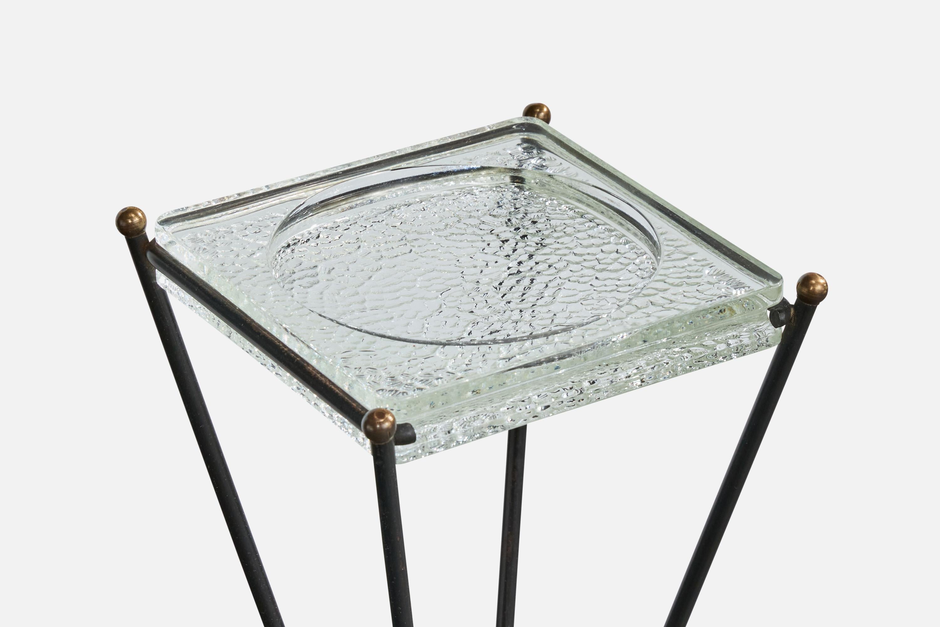 Mid-20th Century French Designer, End Table, Iron, Brass, Glass, France, 1950s For Sale