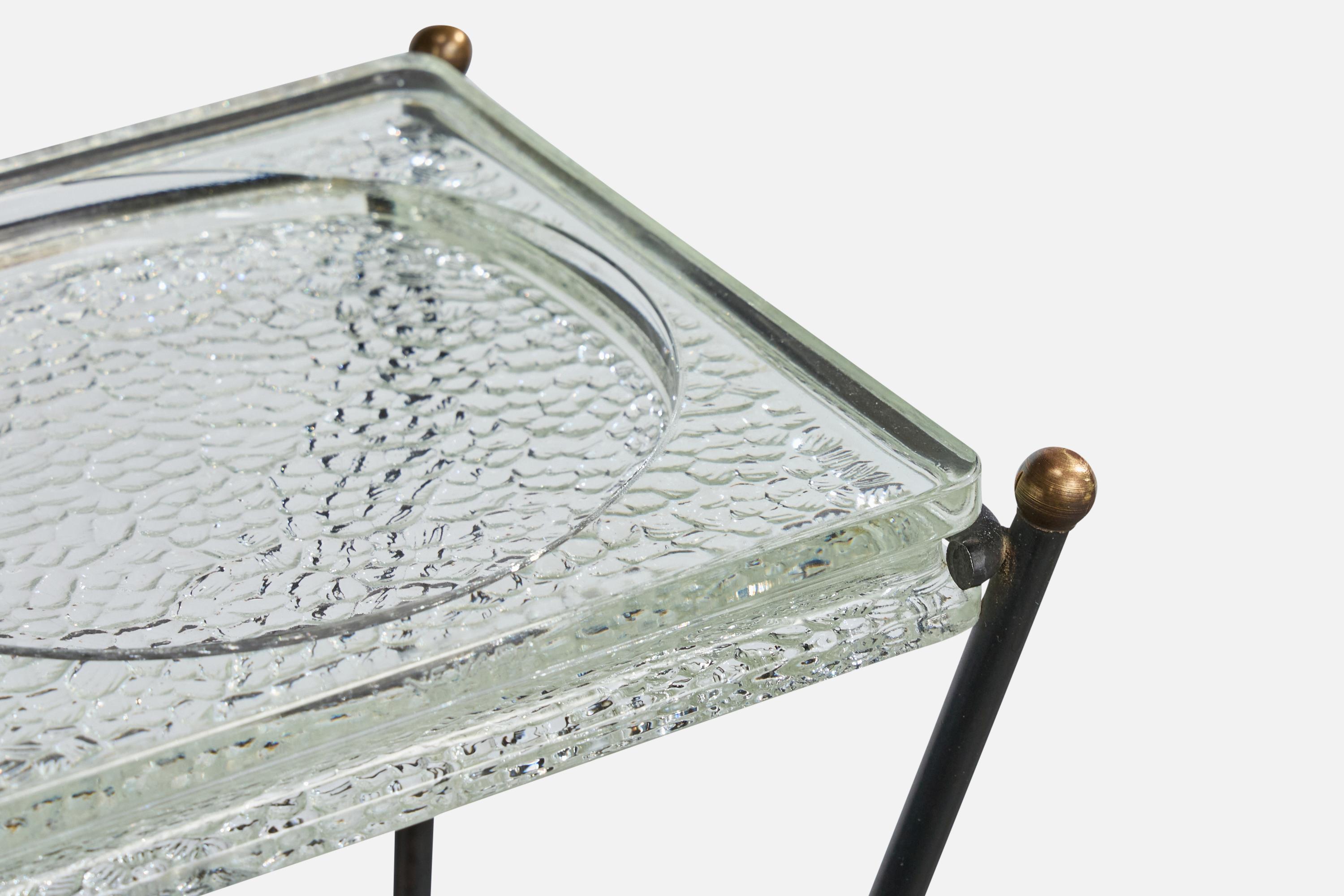 French Designer, End Table, Iron, Brass, Glass, France, 1950s For Sale 1