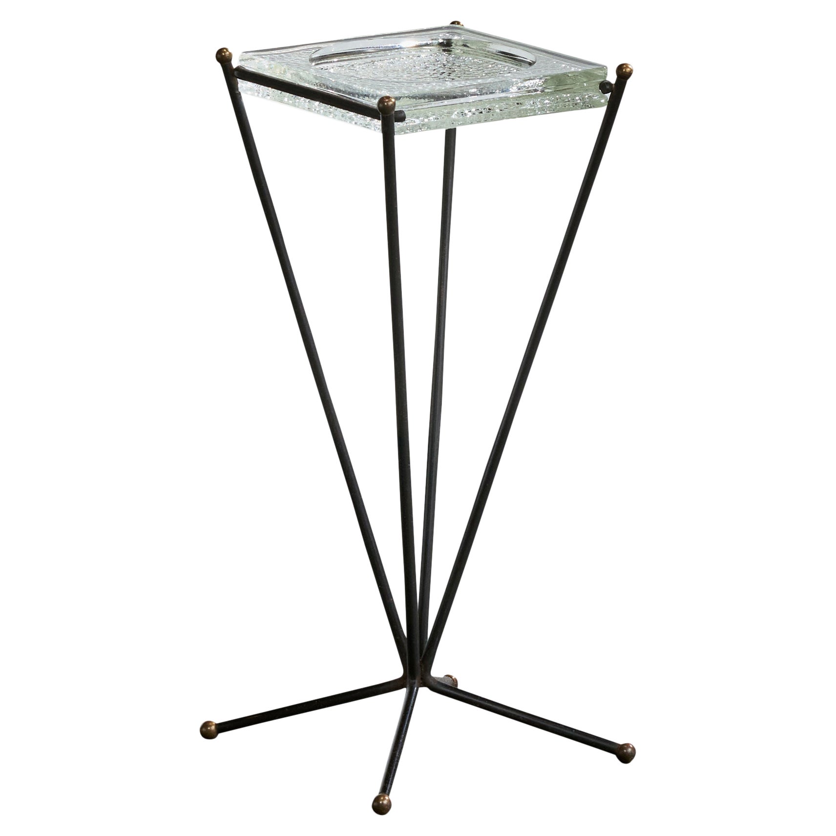 French Designer, End Table, Iron, Brass, Glass, France, 1950s For Sale
