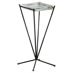 Tavolino di design francese, ferro, ottone, vetro, Francia, anni '50