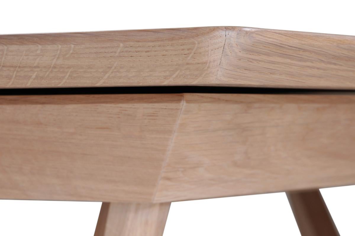 French Designer Extendable Dining Table Solid Oak Wood White Ceramic Top For Sale 4