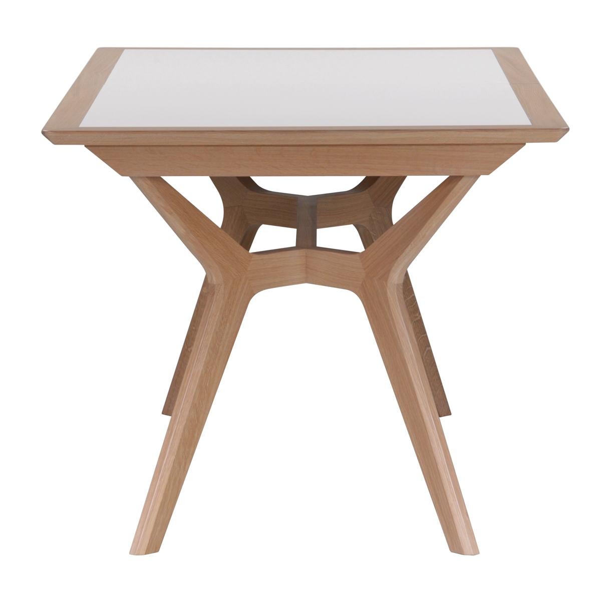 French Designer Extendable Dining Table Solid Oak Wood White Ceramic Top For Sale 5