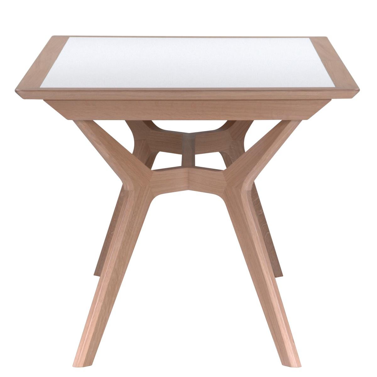 French Designer Extendable Dining Table Solid Oak Wood White Ceramic Top For Sale 6
