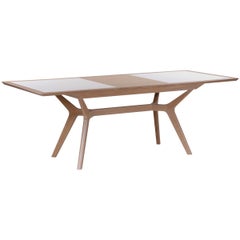 French Designer Extendable Dining Table Solid Oak Wood White Ceramic Top