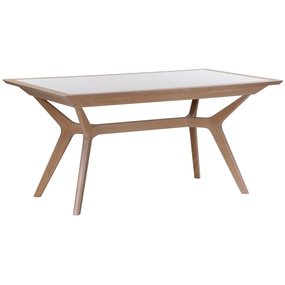 Modern French Designer Extendable Dining Table Solid Oak Wood White Ceramic Top For Sale