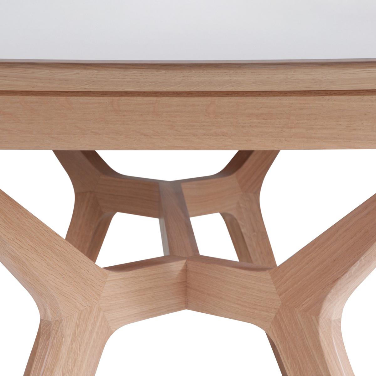 Hand-Crafted French Designer Extendable Dining Table Solid Oak Wood White Ceramic Top For Sale