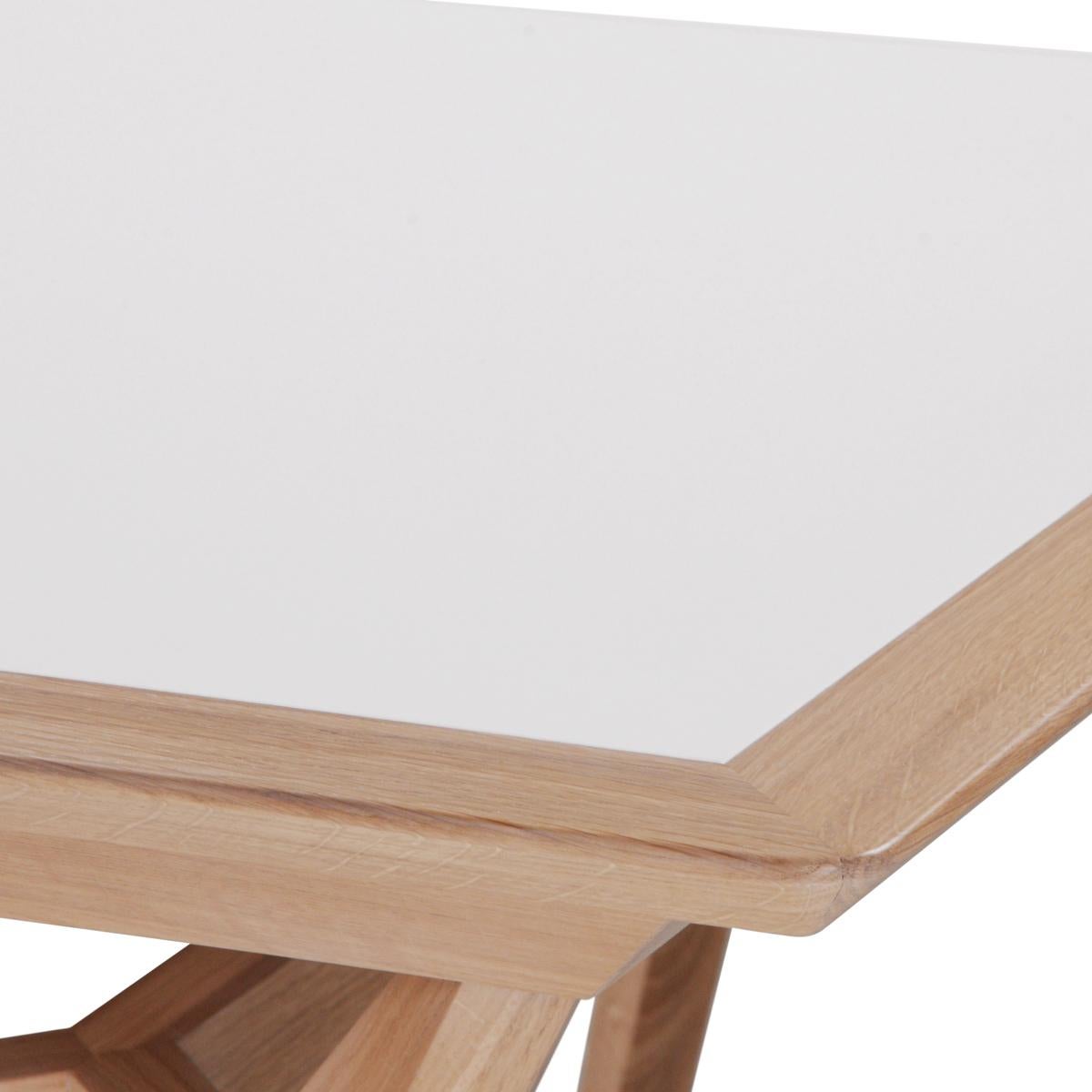 French Designer Extendable Dining Table Solid Oak Wood White Ceramic Top In New Condition For Sale In Landivy, FR