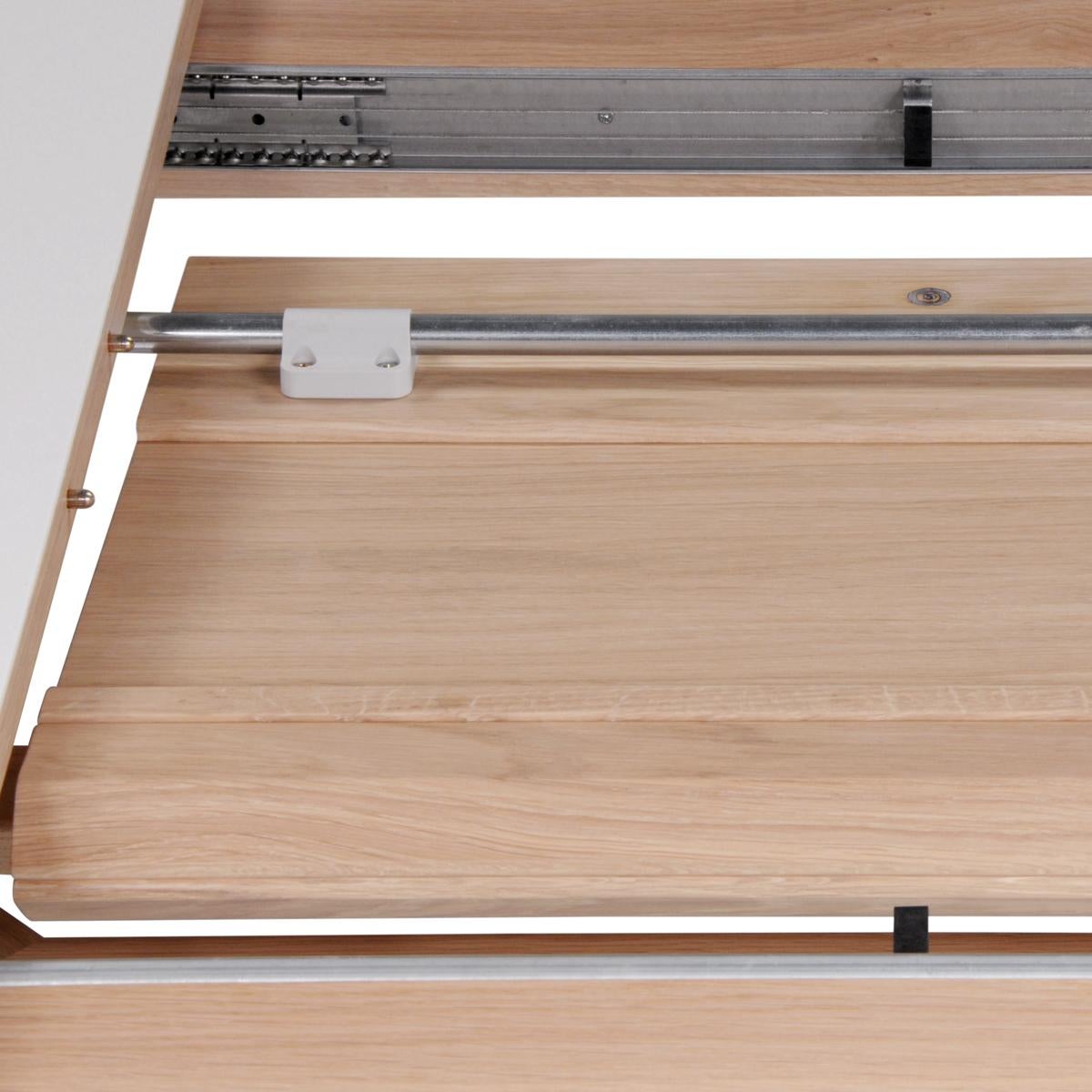 Contemporary French Designer Extendable Dining Table Solid Oak Wood White Ceramic Top For Sale