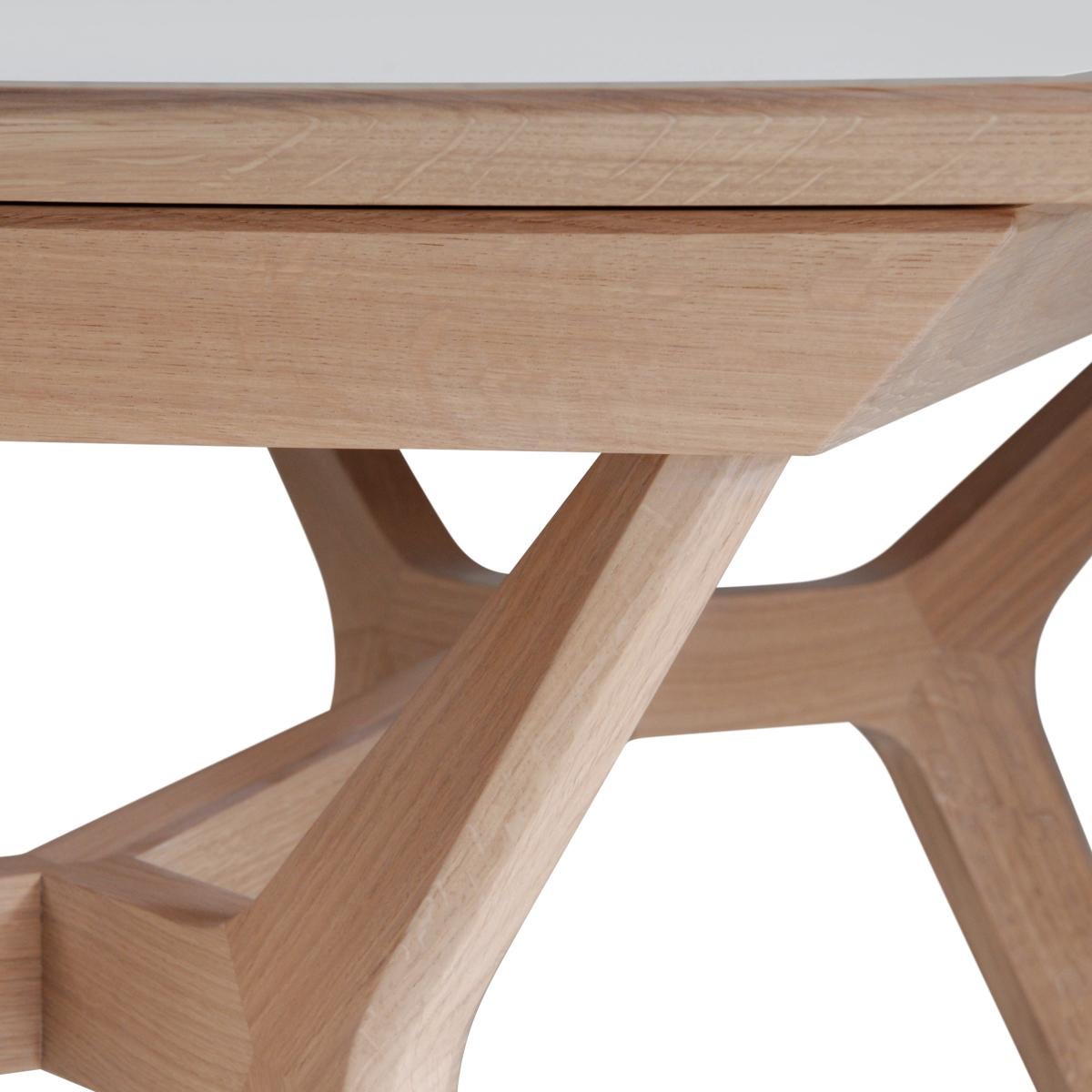 French Designer Extendable Dining Table Solid Oak Wood White Ceramic Top For Sale 3