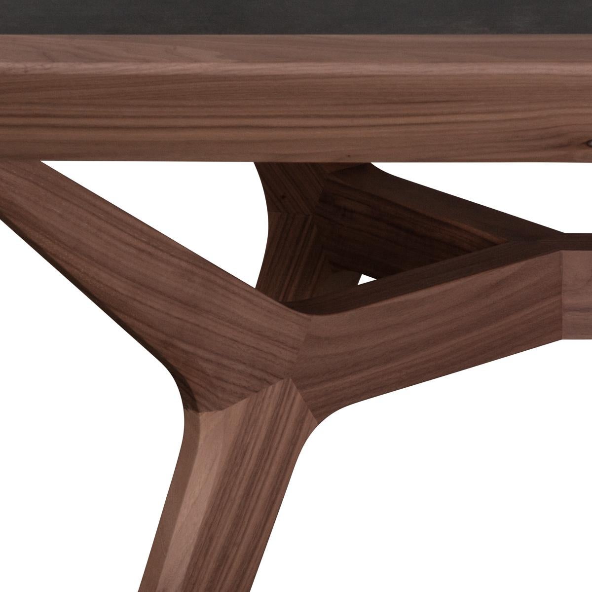 Hand-Crafted French Designer Extendable Dining Table Solid Walnut Wood Ceramic Top For Sale