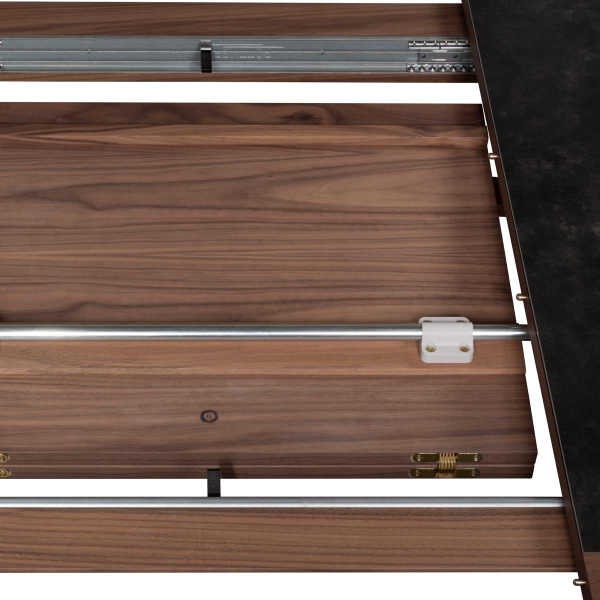 Contemporary French Designer Extendable Dining Table Solid Walnut Wood Ceramic Top For Sale