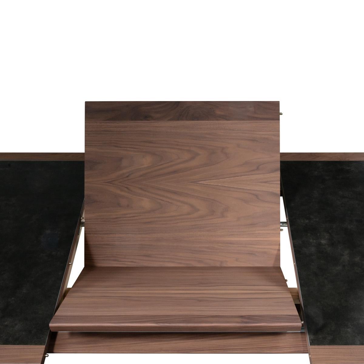 French Designer Extendable Dining Table Solid Walnut Wood Ceramic Top For Sale 1