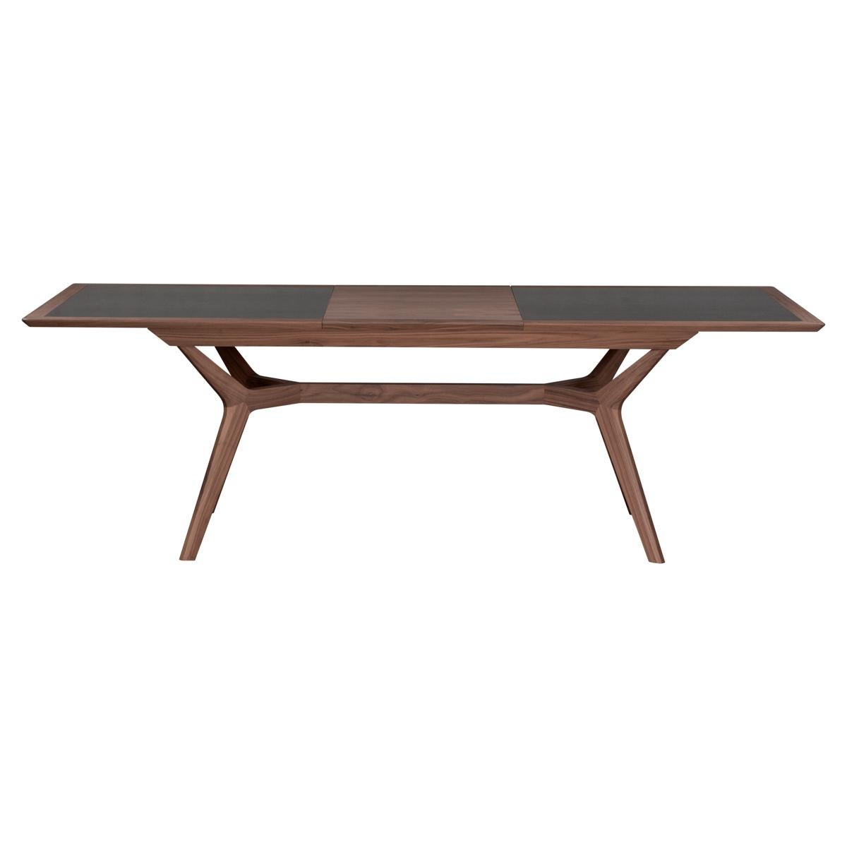 French Designer Extendable Dining Table Solid Walnut Wood Ceramic Top For Sale 2