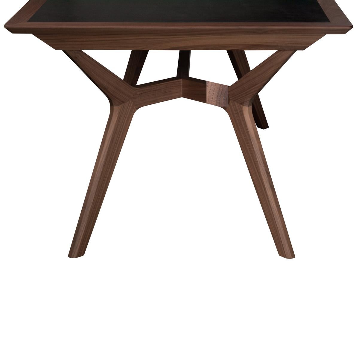French Designer Extendable Dining Table Solid Walnut Wood Ceramic Top For Sale 3