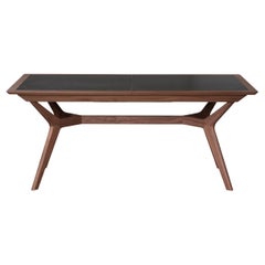 Tavolo da pranzo allungabile di design francese in legno massiccio di noce con piano in ceramica