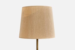 French Designer, Floor Lamp, Brass, Iron, Fabric, France, 1950s