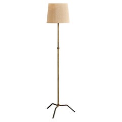 French Designer, Floor Lamp, Brass, Iron, Fabric, France, 1950s