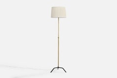 French Designer, Floor Lamp, Brass, Metal, Fabric, France, 1950s