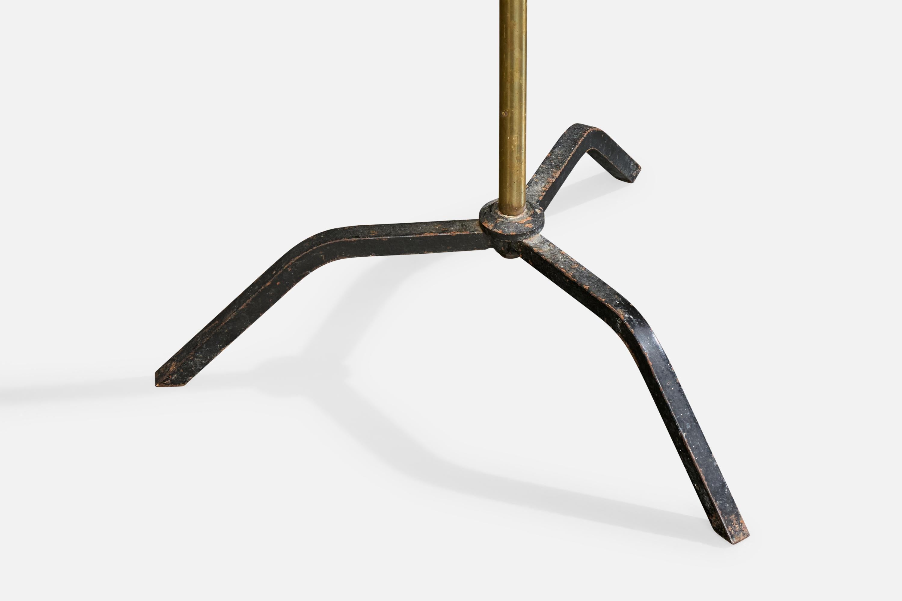 Diseñador francés, Lámpara de pie, Latón, Metal, Tela, Francia, Años 1950 en venta 1