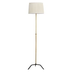 French Designer, Floor Lamp, Brass, Metal, Fabric, France, 1950s