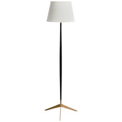 French Designer, Floor Lamp, Brass, Metal, Fabric, France, 1950s