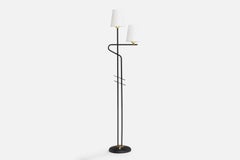 French Designer, Floor Lamp, Brass, Metal, Fabric, France, 1960s