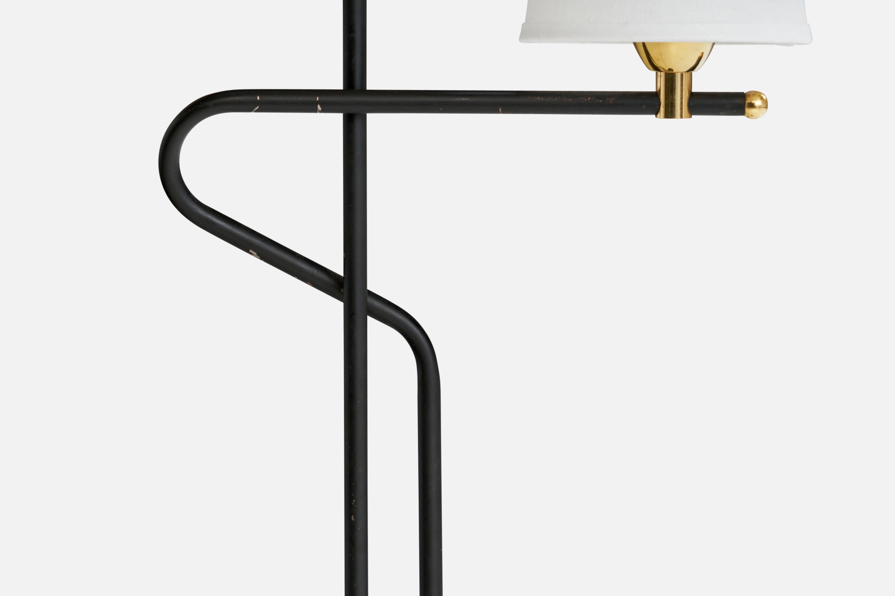 Mid-20th Century French Designer, Floor Lamp, Brass, Metal, Fabric, France, 1960s For Sale