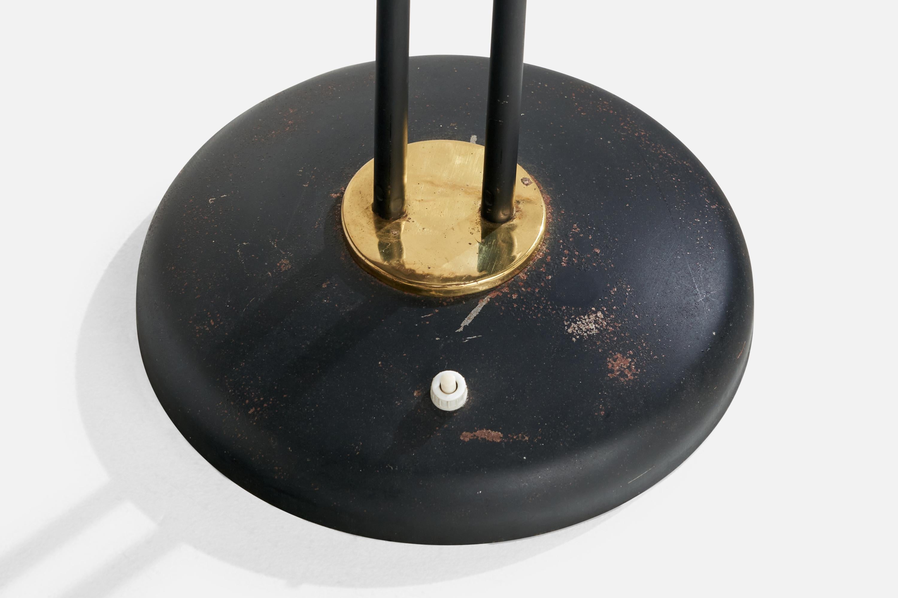 French Designer, Floor Lamp, Brass, Metal, Fabric, France, 1960s For Sale 2