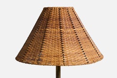 French Designer, Floor Lamp, Brass, Metal, Rattan, France, 1950s