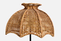 Französischer Designer, Stehlampe, Messing, Rattan, Frankreich, 1950er Jahre