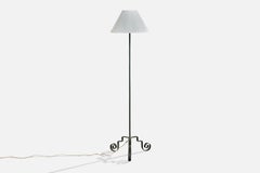 French Designer, Floor Lamp, Iron, Fabric, France, 1950s