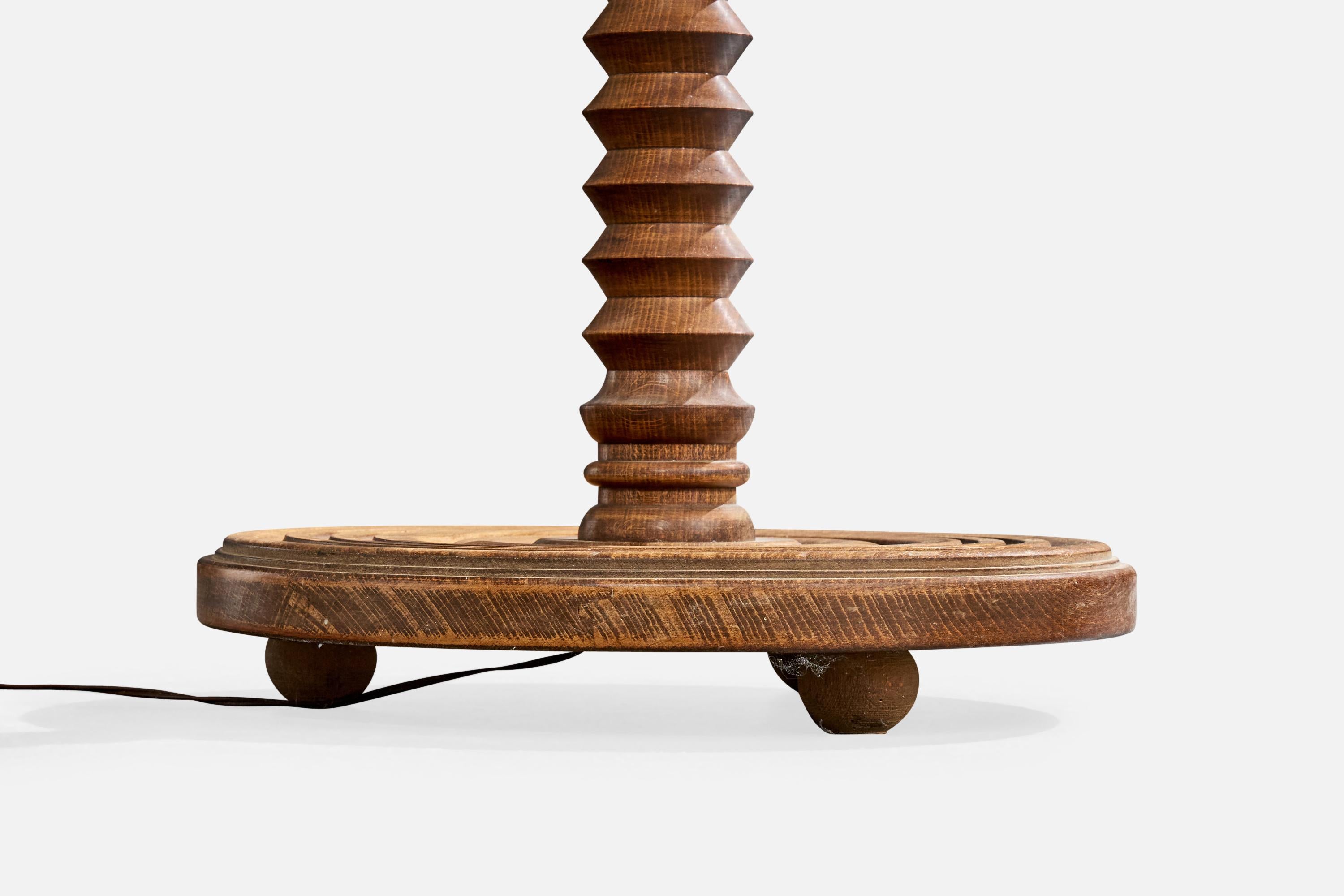 Diseñador francés, Lámpara de pie, Madera, Tela, Francia, Años 50 en venta 2