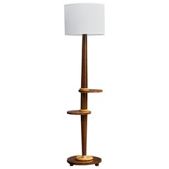 French Designer, Floor Lamp, Wood, Fabric, France, 1950s